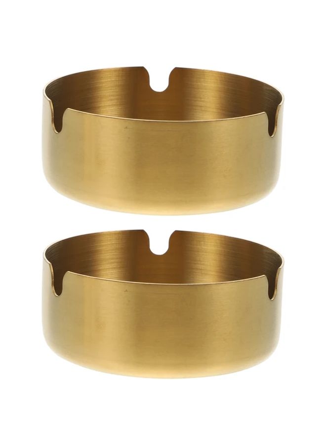 Golden Stainless Steel Ashtray Set Of 2 Elegant Rounded Textured Finish Durable For Home Office - Image 3
