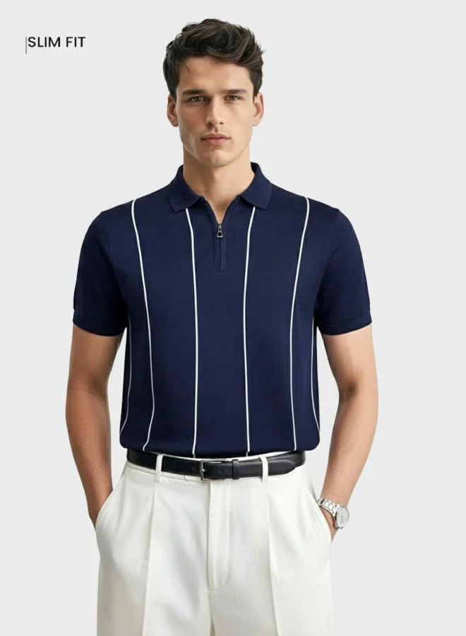 Men Slim Fit Striped Polo Neck Half Sleeves Polo T-Shirt