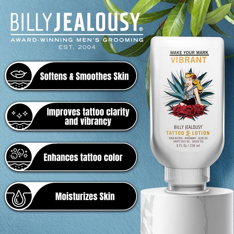 Billy Jealousy Tattoo Lotion for All Skin Types Formulated with Shea Butter, Essential Oils & Green Tea Leaf Extract, Tattoo Aftercare that Nourishes, Brightens & Soothes, 8 Fl Oz - Image 3