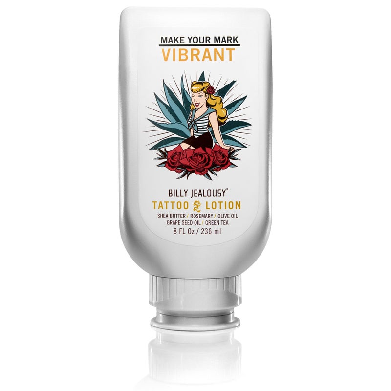 Billy Jealousy Tattoo Lotion for All Skin Types Formulated with Shea Butter, Essential Oils & Green Tea Leaf Extract, Tattoo Aftercare that Nourishes, Brightens & Soothes, 8 Fl Oz - Image 1