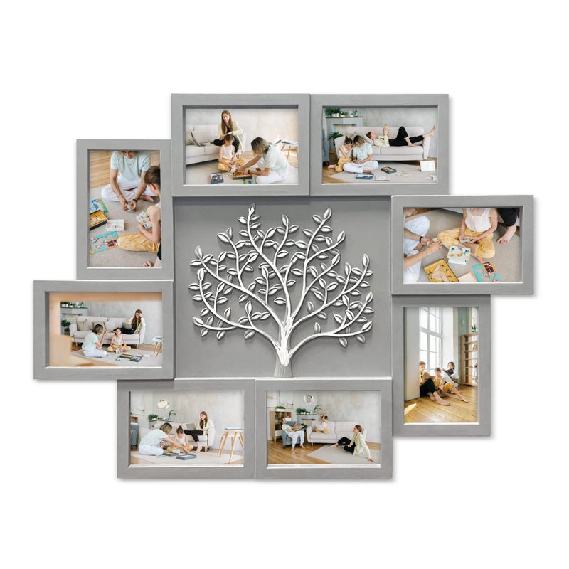 Hello Laura HELLO LAURA  Picture Frame Collage Large Wall Hanging Photo Frames Elegant Tree Collage Frame Gifts for Family Friends 4x6 inch Home Wall Decor Gallery Display Grey 