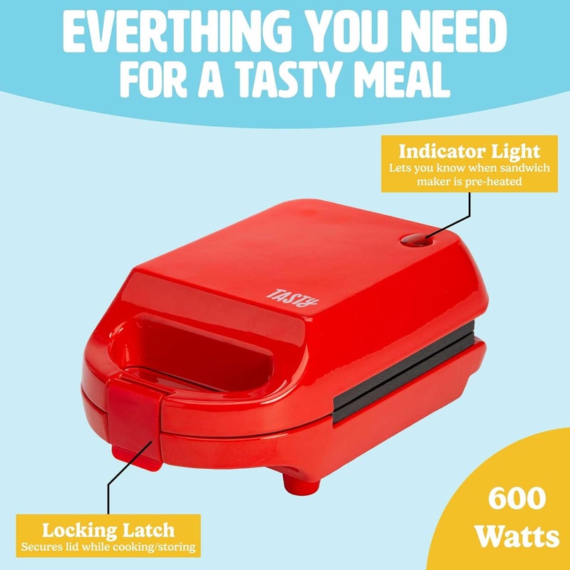Tasty Mini Sandwich Maker, Makes Sandwiches, Paninis, Grilled Cheese, Desserts, Quick Results, Easy Cleanup, 600W, Red - Image 5