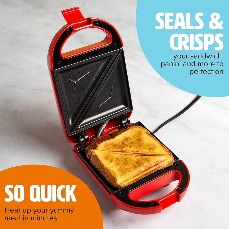 Tasty Mini Sandwich Maker, Makes Sandwiches, Paninis, Grilled Cheese, Desserts, Quick Results, Easy Cleanup, 600W, Red - Image 2