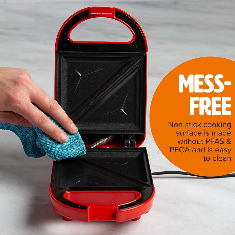 Tasty Mini Sandwich Maker, Makes Sandwiches, Paninis, Grilled Cheese, Desserts, Quick Results, Easy Cleanup, 600W, Red - Image 4