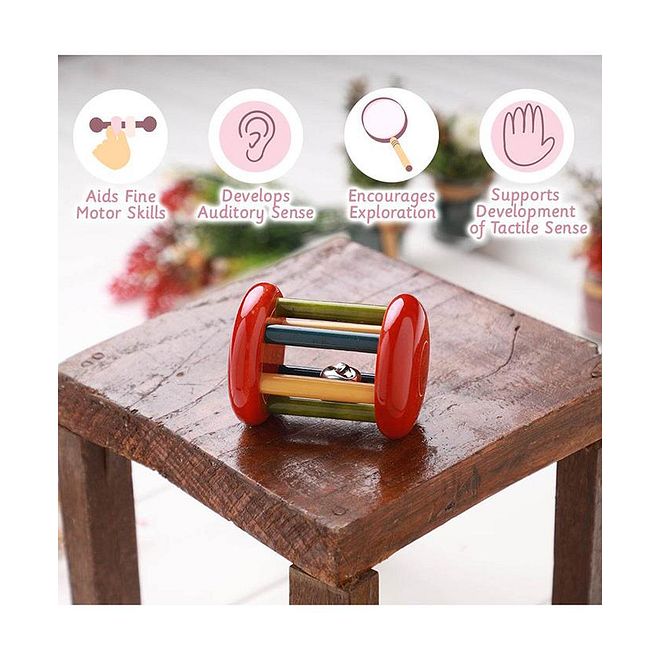 Ariro Eco-Friendly Wooden Rattle, Small Tumbler Shape, Red - Enhances Auditory Sense, Teething & Motor Skills, 0M+ - Image 2
