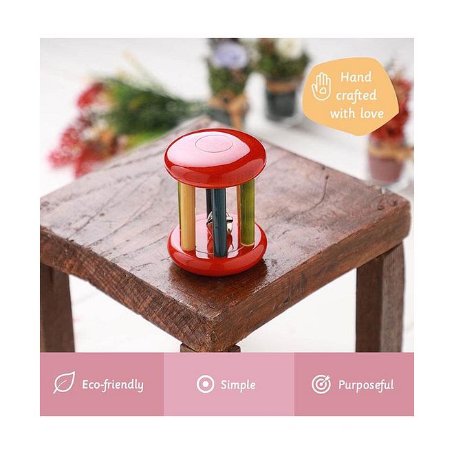 Ariro Eco-Friendly Wooden Rattle, Small Tumbler Shape, Red - Enhances Auditory Sense, Teething & Motor Skills, 0M+ - Image 3