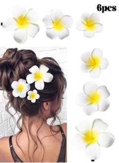 6PCS Hawaiian Flower Hair Clips, Foam Plumeria Hair Clip Hawaiian Frangipani Hair Clip Hawaiian Hair Accessories(3 different sizes)
