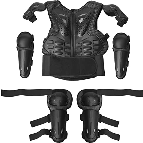 Kelendle Kids Motorcycle Armor Vest Suit Body Dirt Bike Protective Gear Youth Chest Spine Protector Child Elbow Knee Pads for Outdoor Racing Riding Skating Snowboarding Skiing Black - Image 1