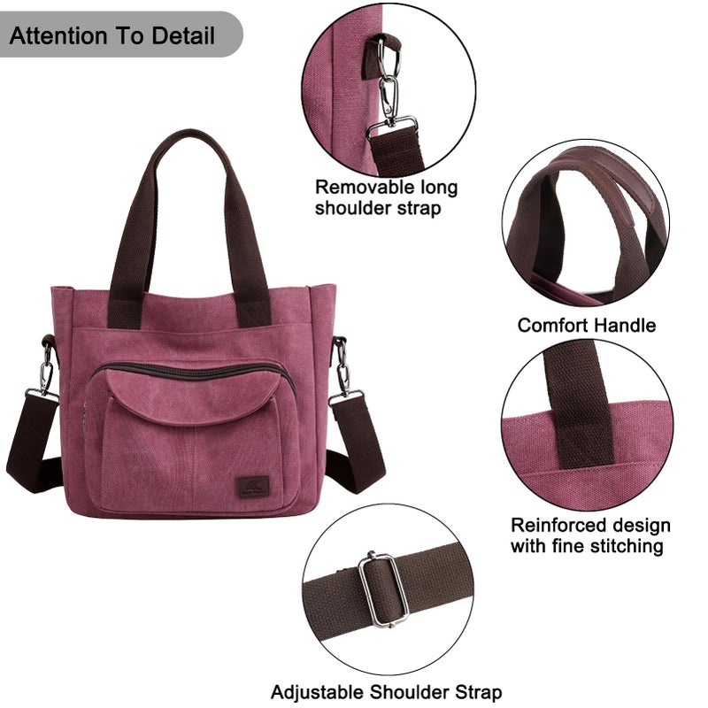 ZHIERNA Women's Canvas Tote Purse Casual Shoulder Crossbody Bags Small Handbag, Multi-pocket Top Handle Work Bag - Image 5