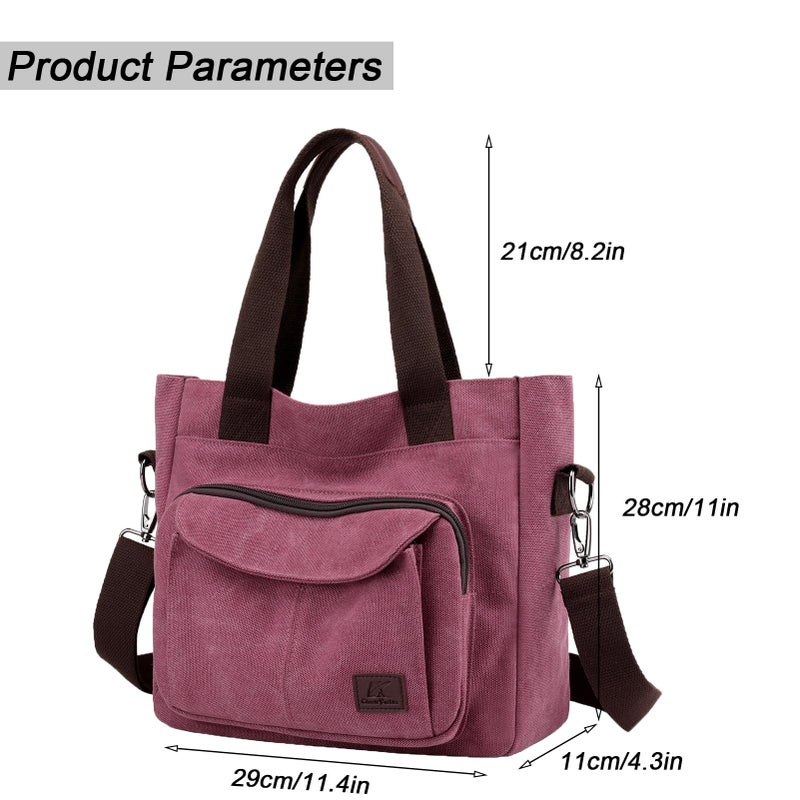 ZHIERNA Women's Canvas Tote Purse Casual Shoulder Crossbody Bags Small Handbag, Multi-pocket Top Handle Work Bag - Image 4