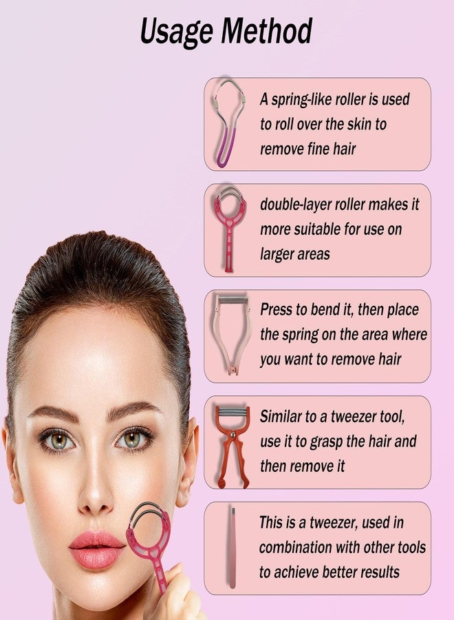 مجموعة إزالة شعر الوجه 5 في 1 من سبرينغ - لإزالة شعر الوجه للنساء، مزودة بملقط سبرينغ لإزالة شعر الذقن والشفة العليا والشارب - Image 3