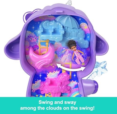 Polly Pocket دمى وبلاي سيت بولي بوكيت، لامب كوزي دريم لاند المدمجة، لعبة سفر مع 1 دمية ميكرو، يونيكورن أليف، ملحقات طعام وأزياء - Image 4