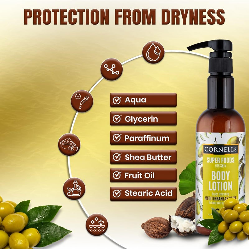 CORNELLS WELLNESS CORNELLS Super Foods Mediterranean Olive & Shea Butter Body Lotion with Aloe Vera For Men & Women | Super Hydrating & Non-Greasy Moisturizer for Soft, Smooth, & Nourished Skin - 500ml - Image 3
