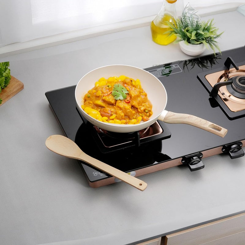 COOKAID Neo Glide Series Non Stick PTFE Fry Pan 22 cm| Aluminium Body| Non Stick PTFE| Gas & Induction Compatible| ISI Certified | 1.2 LTR - Cream - Image 1