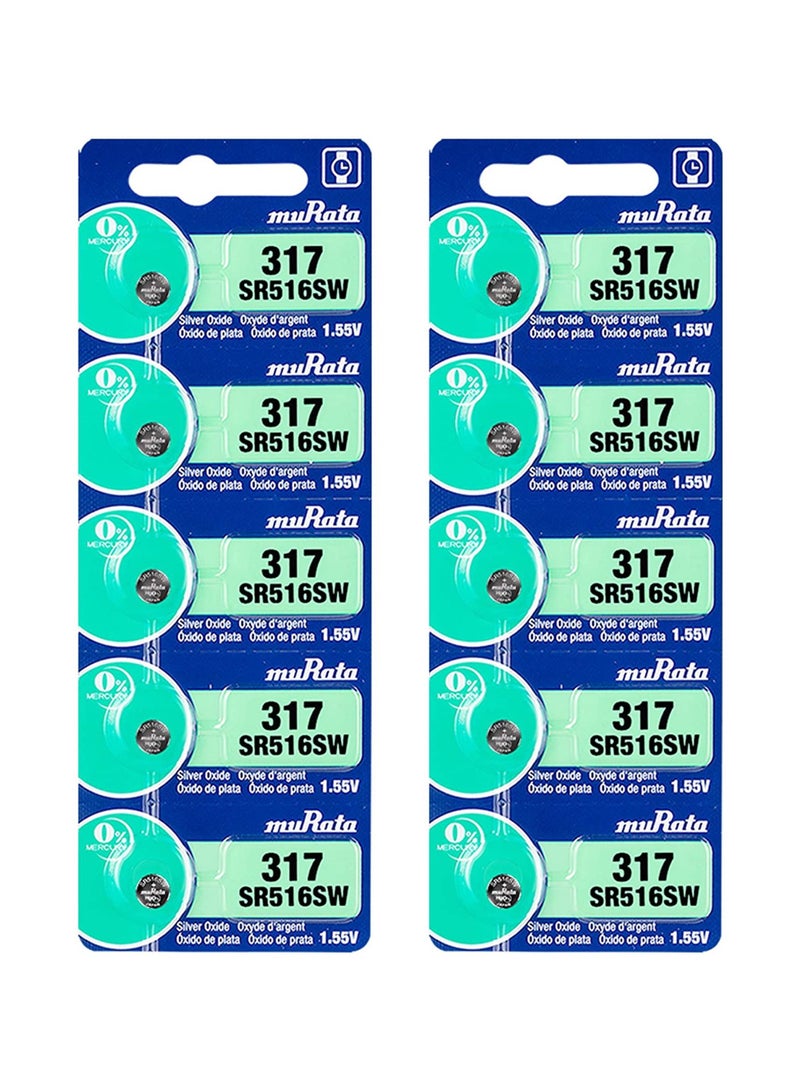 10-Pieces Murata SR516SW / 317 Silver Oxide 1.55V (muRata) Japan Batteries