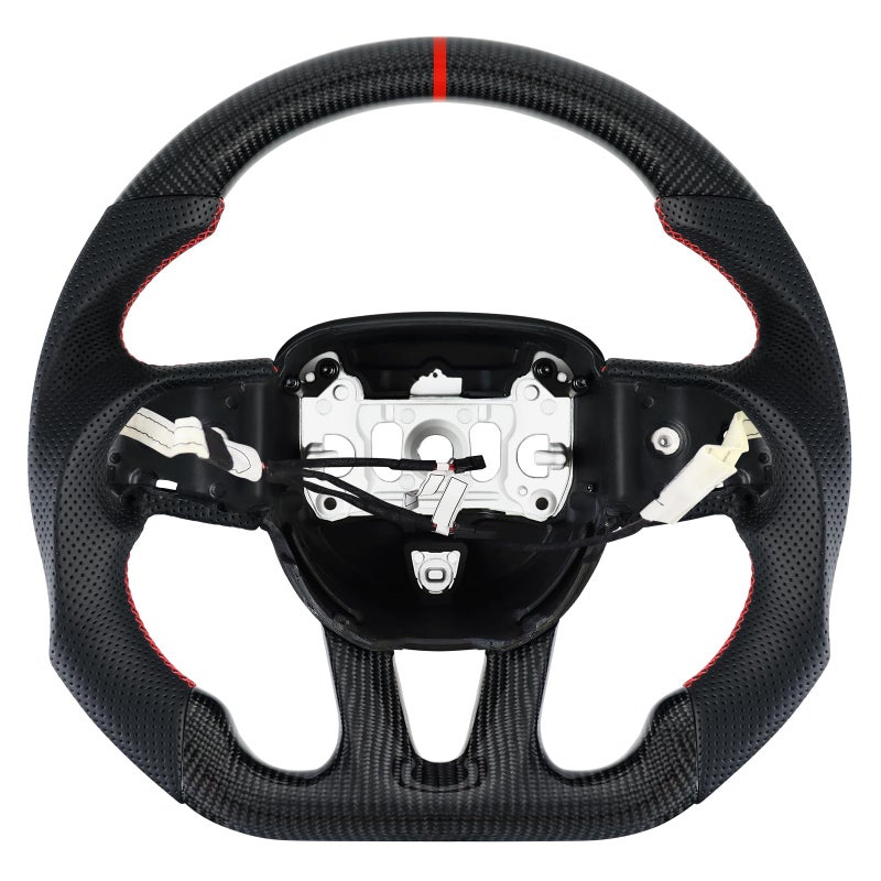LOSCHEN Steering Wheel for Dodge 3K Real Carbon Fiber Steering Wheel for DodgeJeep Grand CherokeeSXTGTRTSRTHELLCAT Perforated Leather Upgrade Dshaped Flatbottomwith Heating Function