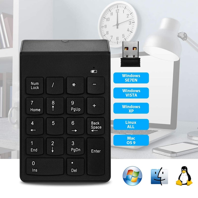 BUYFLUX Wireless Numeric Keypad, 2.4Ghz 18Keys USB Silent Number Pad, Portable Keyboard for Laptop Desktop PC Computer Tablet (Black) - Image 5