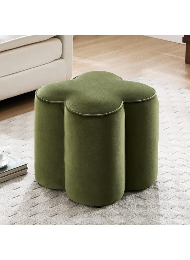 Flower Pouf Ottoman Foot Rest, Velvet Fabric Poofy Ottoman Footstool for Couch, Modern Living Room Stool Seat, Cute Vanity Stool for Bedroom Dorm, Green - Image 1