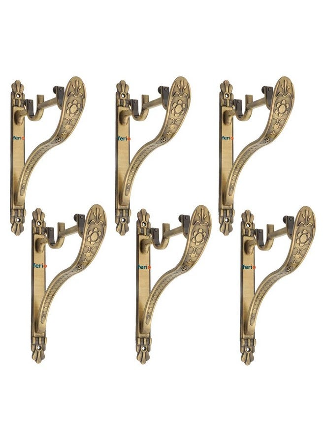 Ferio Double Curtain Holder Zinc Alloy Heavy for Door and Window Fitting for 1 Inch Rod Pocket Size Brass Antique Finish for Home Décor (Pack of 6) - Image 1