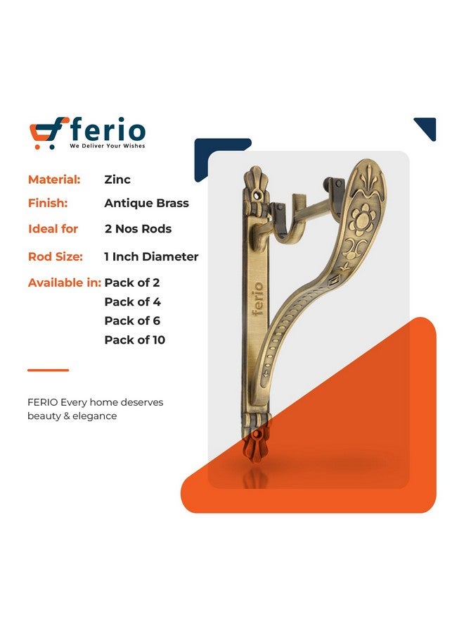 Ferio Double Curtain Holder Zinc Alloy Heavy for Door and Window Fitting for 1 Inch Rod Pocket Size Brass Antique Finish for Home Décor (Pack of 6) - Image 3