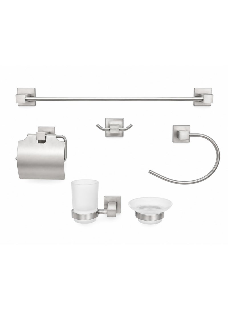 Luxury stainless steel bathroom accessory set – 6 pieces with a modern and elegant design - Image 1