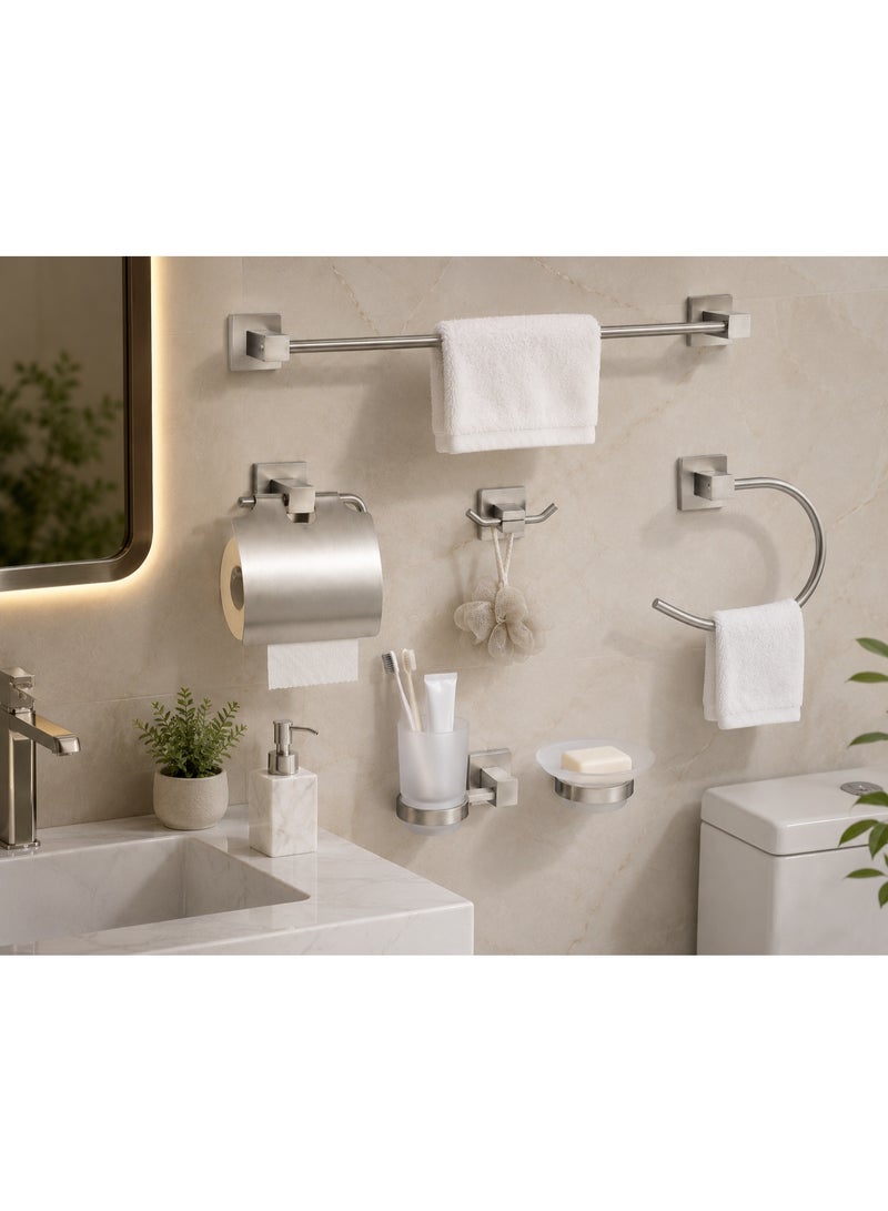 Luxury stainless steel bathroom accessory set – 6 pieces with a modern and elegant design - Image 2