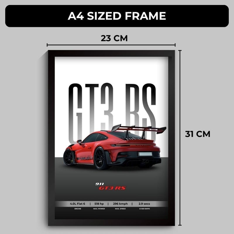 Funk You Store ملصق بورش 911 GT3 RS | مؤطر بحجم A4 (31 × 23 سم) | ملصقات سيارات خارقة للحائط، هدية للأولاد، إطارات سيارة 911 | ملصق سيارة للحائط، غرفة النوم، السكن الطلابي، غرفة الدراسة، المكتب (F_006) - Image 2