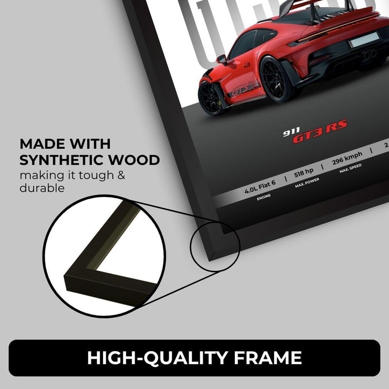 Funk You Store ملصق بورش 911 GT3 RS | مؤطر بحجم A4 (31 × 23 سم) | ملصقات سيارات خارقة للحائط، هدية للأولاد، إطارات سيارة 911 | ملصق سيارة للحائط، غرفة النوم، السكن الطلابي، غرفة الدراسة، المكتب (F_006) - Image 4