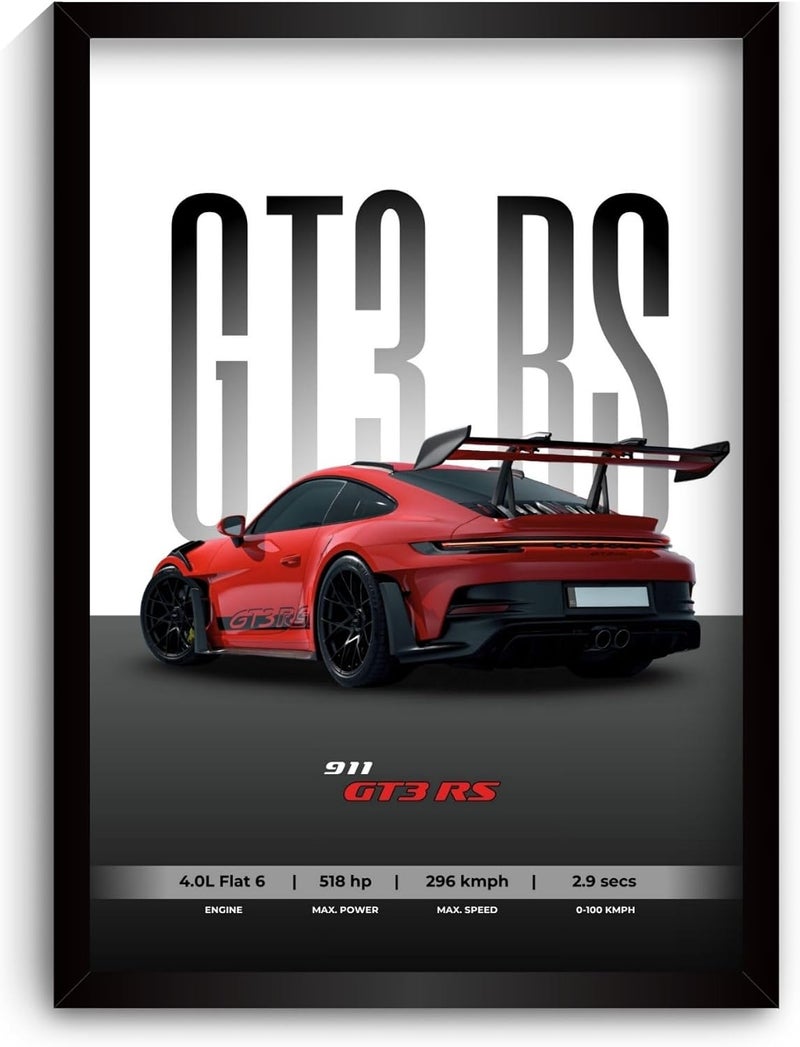 Funk You Store ملصق بورش 911 GT3 RS | مؤطر بحجم A4 (31 × 23 سم) | ملصقات سيارات خارقة للحائط، هدية للأولاد، إطارات سيارة 911 | ملصق سيارة للحائط، غرفة النوم، السكن الطلابي، غرفة الدراسة، المكتب (F_006) - Image 1