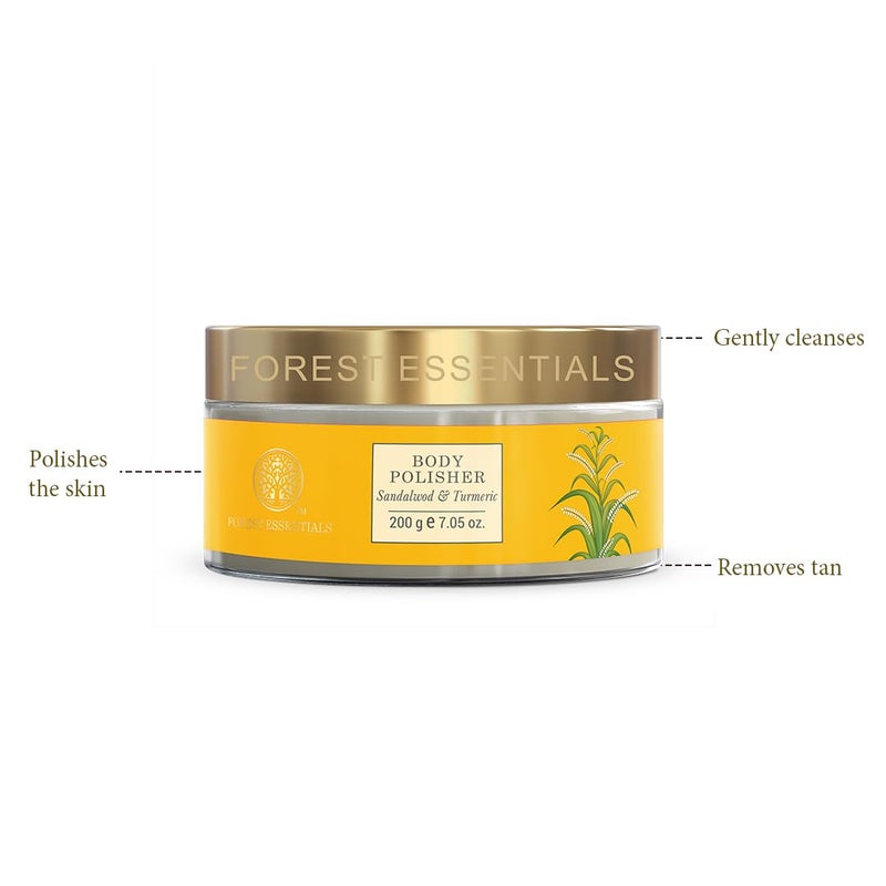Forest Essentials Body Polisher Sandalwood  Turmeric  Body Scrub for Tan Removal  Skin Brightening Exfoliating Natural Body Scrub  With Sweet Almond Oil Raw Cane Sugar  Rose - Image 2