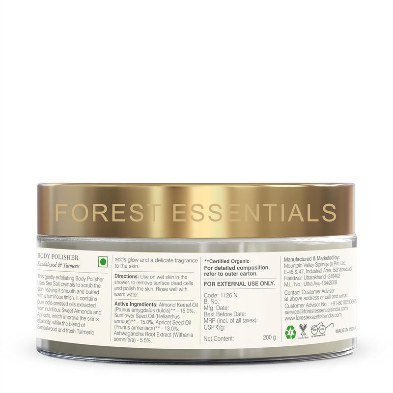 Forest Essentials Body Polisher Sandalwood  Turmeric  Body Scrub for Tan Removal  Skin Brightening Exfoliating Natural Body Scrub  With Sweet Almond Oil Raw Cane Sugar  Rose - Image 4