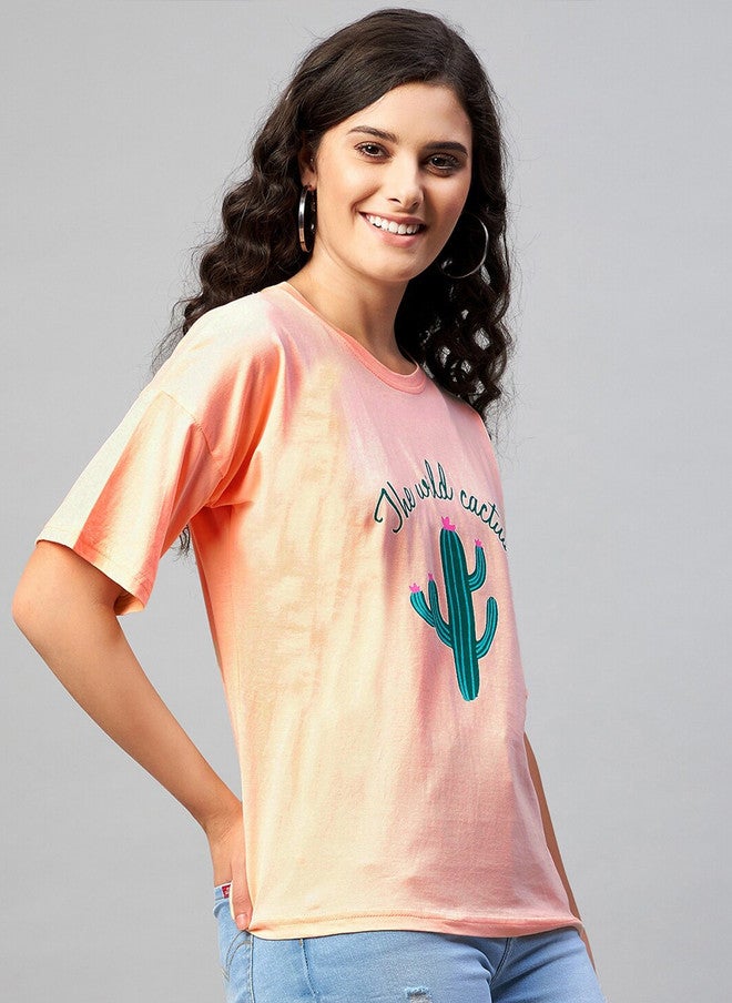 CHIMPAAANZEE Peach-Coloured Typography Printed T-shirt for Women - Image 3