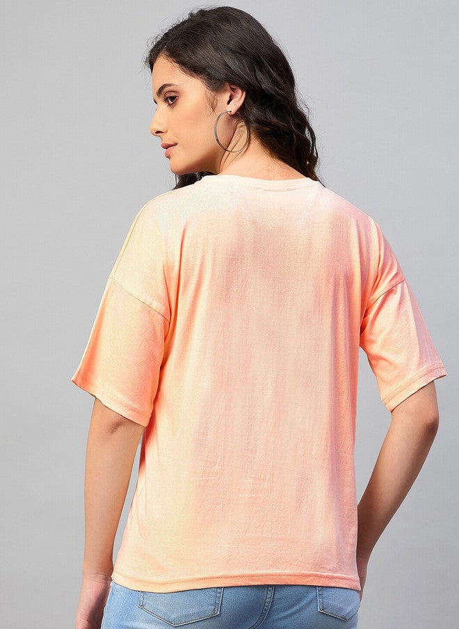 CHIMPAAANZEE Peach-Coloured Typography Printed T-shirt for Women - Image 4