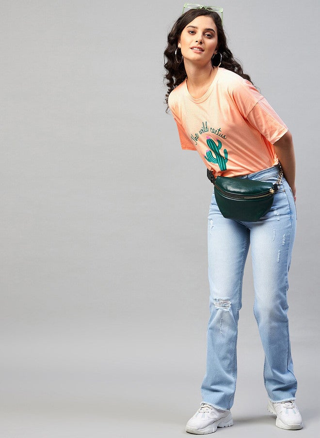 CHIMPAAANZEE Peach-Coloured Typography Printed T-shirt for Women - Image 5