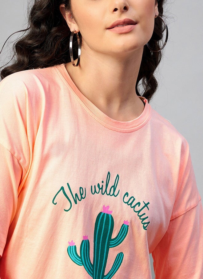 CHIMPAAANZEE Peach-Coloured Typography Printed T-shirt for Women - Image 2