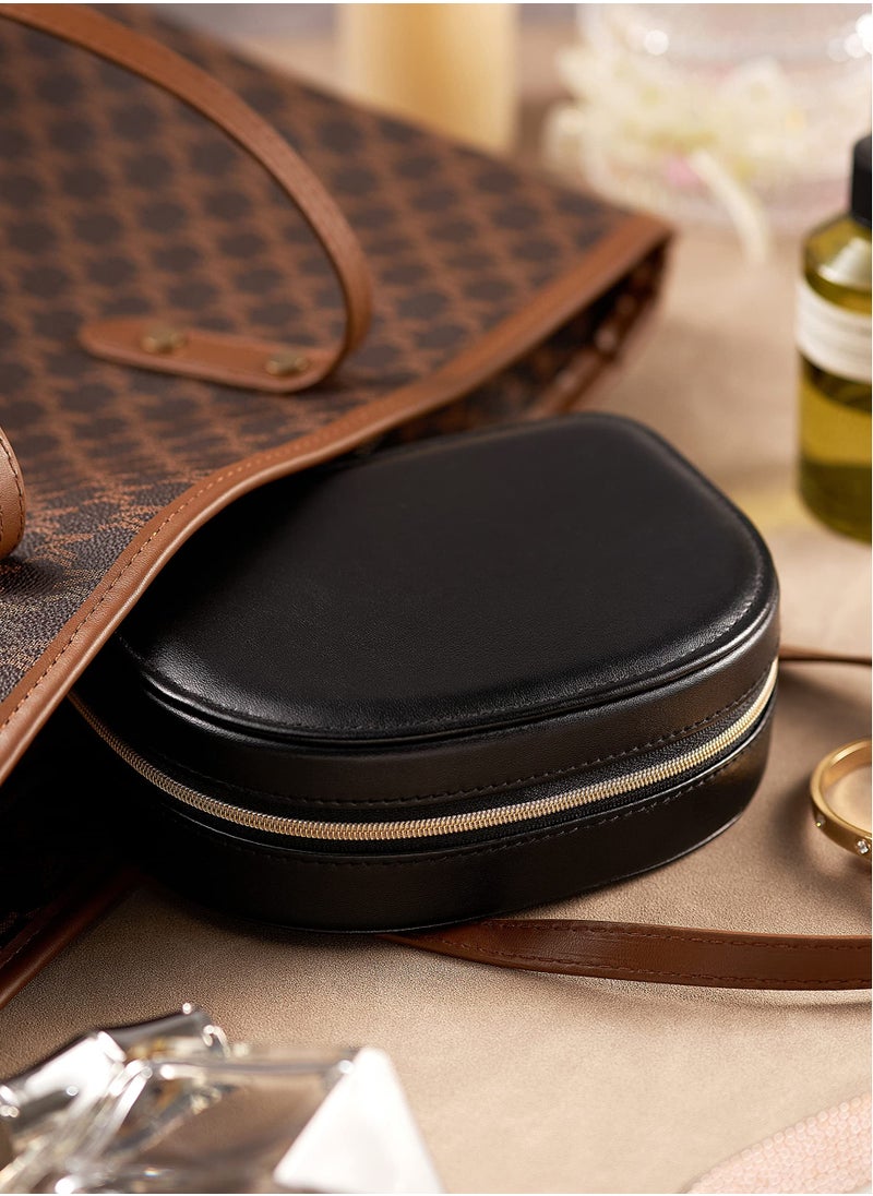 SYOSI - Travel Jewelry Box, Small Portable Seashell-Shaped Jewelry Case, 2 Layer Mini Organizer in PU Leather, Earring Necklace Bracelet Ring Holder for Women and Girls, Black - Image 1