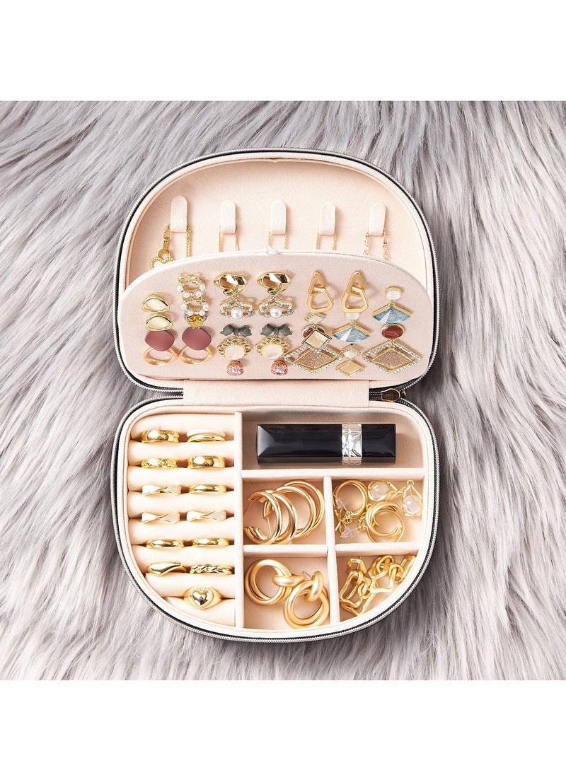 SYOSI - Travel Jewelry Box, Small Portable Seashell-Shaped Jewelry Case, 2 Layer Mini Organizer in PU Leather, Earring Necklace Bracelet Ring Holder for Women and Girls, Black - Image 1