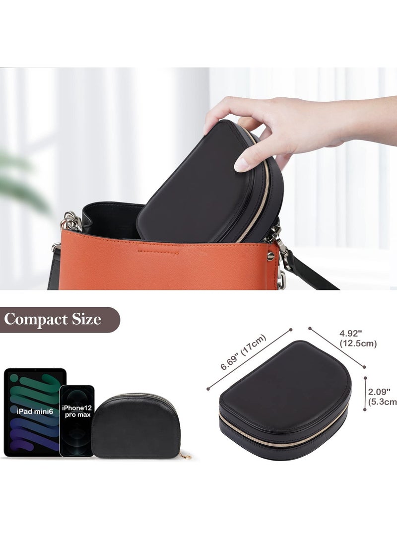 SYOSI - Travel Jewelry Box, Small Portable Seashell-Shaped Jewelry Case, 2 Layer Mini Organizer in PU Leather, Earring Necklace Bracelet Ring Holder for Women and Girls, Black - Image 1