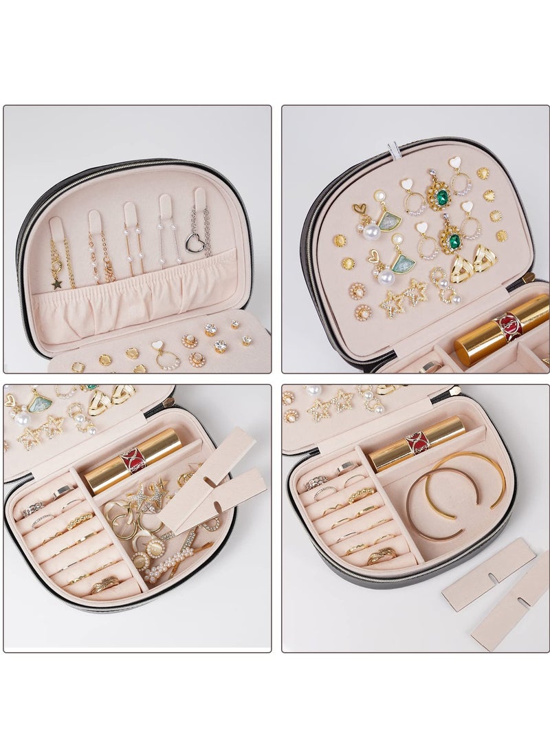 SYOSI - Travel Jewelry Box, Small Portable Seashell-Shaped Jewelry Case, 2 Layer Mini Organizer in PU Leather, Earring Necklace Bracelet Ring Holder for Women and Girls, Black - Image 1