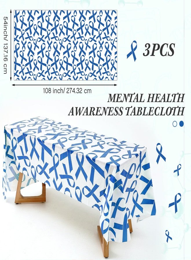 Breling 3 Pcs Blue Ribbon Colon Cancer Prostate Cancer Awareness Tablecloth, Child Abuse Prevention Diabetes Awareness Table Cloth for Esophageal Stomach Society Charity Social Event Supplies - Image 2