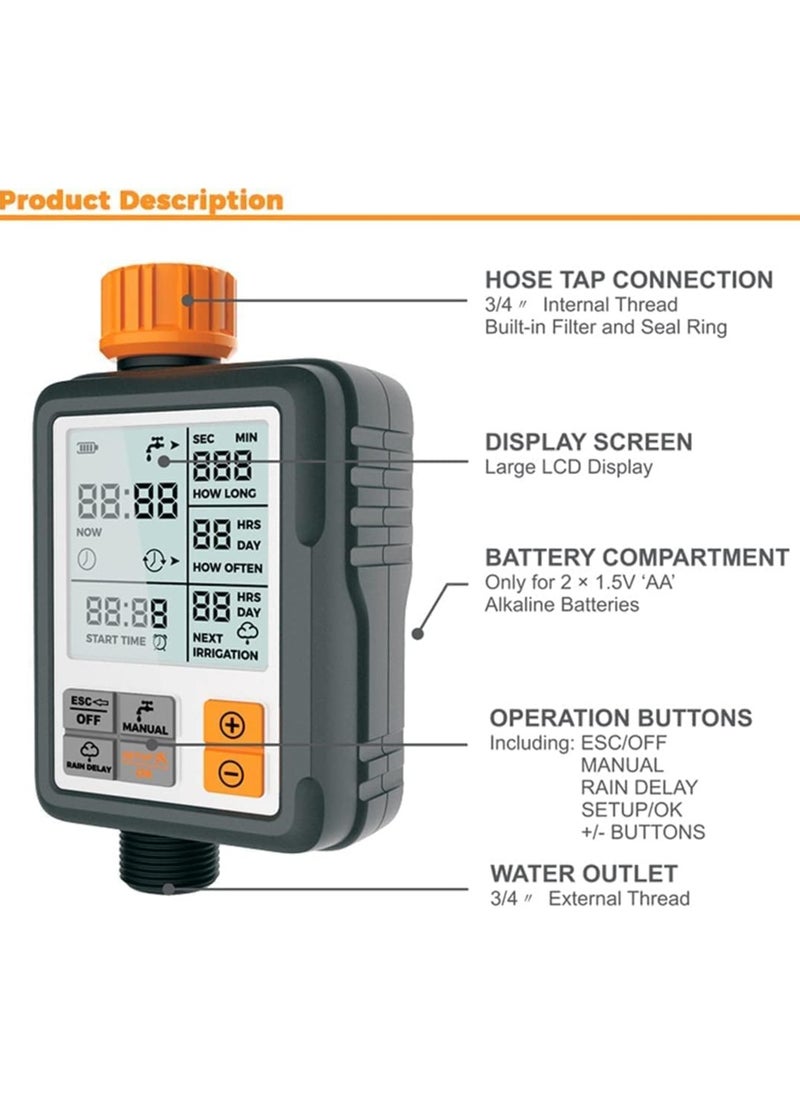 SCIENISH Water Timer, Outdoor Sprinkler Controller,Waterproof Hose Faucet Digital Watering Timer,Automatic Watering Irrigation Tool Large Screen Characters