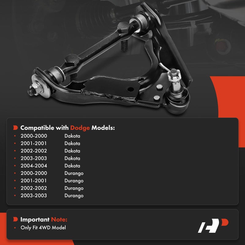 A-Premium Front Left Upper Control Arm, with Ball Joint & Bushing, Compatible with Dodge Durango 2000-2003, Dakota 2000-2004, Fit 4WD Only - Image 2