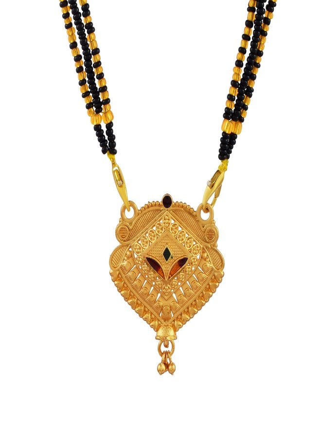 DULCI Elegant Gold Plated Square Pendant Mangalsutra with Black Beads Chain for Women - Image 1