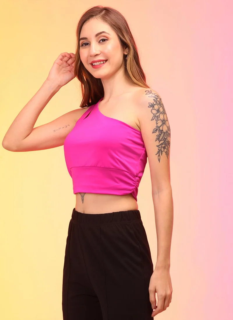 globus Globus Women Pink One Shoulder Crop Top