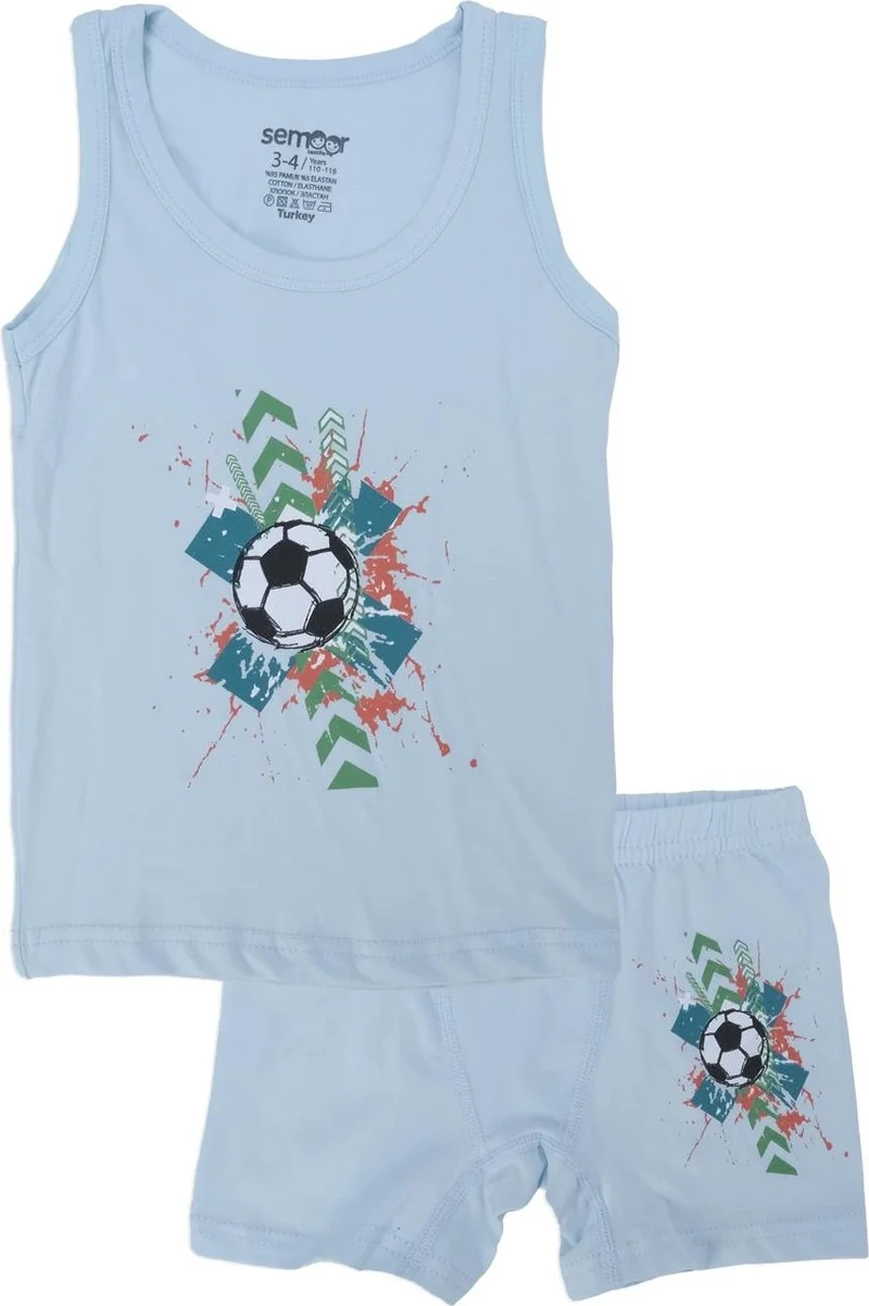 Bebelop Boy Football Patterned Undershirt Boxer 2-Piece Top and Bottom Set