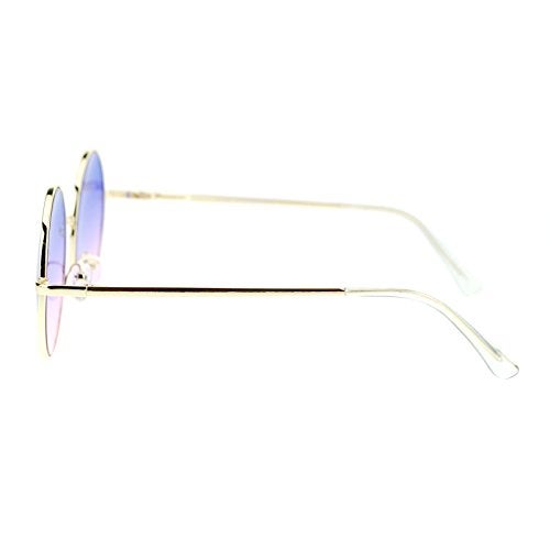 SA106 2 Tone Color Lens Retro Vintage Style Round Circle Hippie Groovy Sunglasses Blue Pink - Image 4