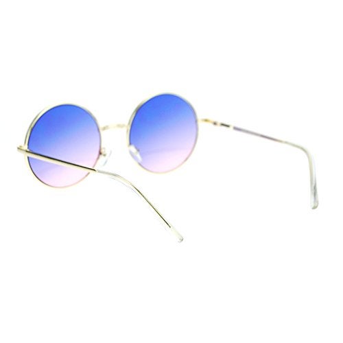 SA106 2 Tone Color Lens Retro Vintage Style Round Circle Hippie Groovy Sunglasses Blue Pink - Image 5