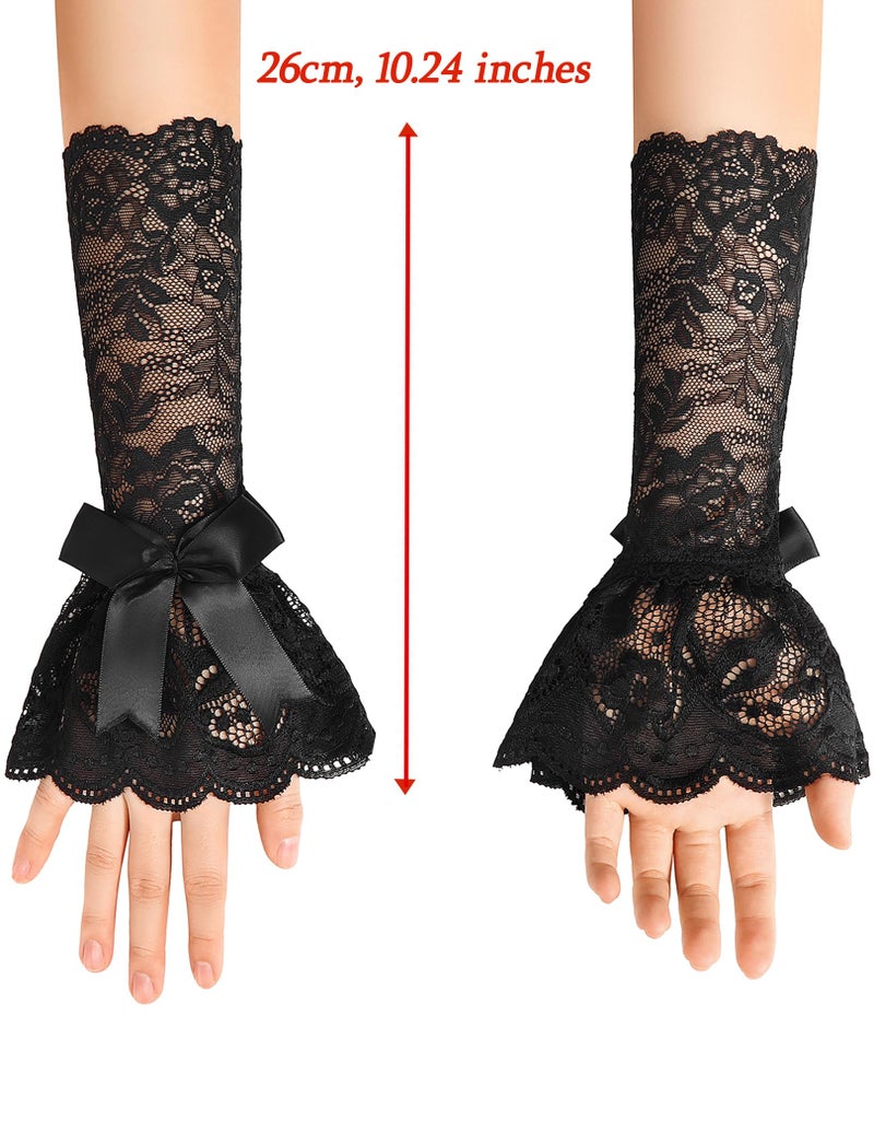 Avidlove Ruffle Bow Lace Gloves for Women Fingerless Elbow Length Costume Gloves for Masquerade Opera Tea Party Goth - Image 2