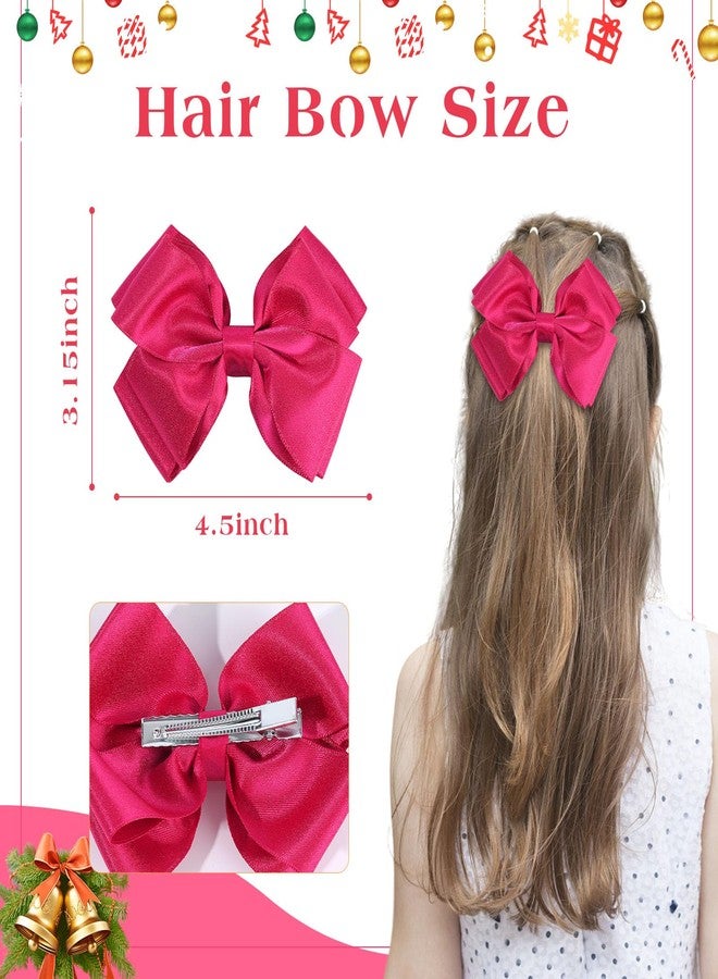 CN 4.5 Inch Hot Pink Glitter Hair Bows for Girls Alligator Clips Sparkly Satin Hair Accessories for Kids Toddler Women on Birthday Wedding Christmas and Party - Image 2