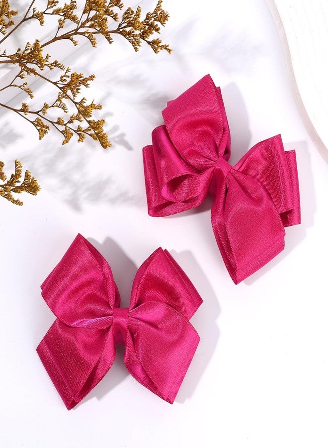 CN 4.5 Inch Hot Pink Glitter Hair Bows for Girls Alligator Clips Sparkly Satin Hair Accessories for Kids Toddler Women on Birthday Wedding Christmas and Party - Image 4